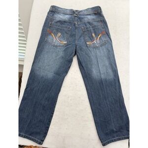 Vintage 5ive Jungle Baggy Jeans Blue Fade Y2K Embroidered Denim Wide Leg 34x30